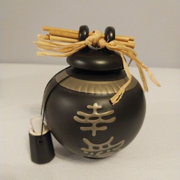 Zen Chinese Wishing Pot Black Ceramic Good Luck Fortune New Old Stock - Picture 1 of 13